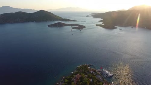 Archipelago at Sea Bay and Islands Covered With Scrub Bushes