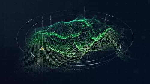 Futuristic Digital Particle Terrain With HUD Elements Reveals Image