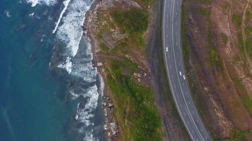 Drone View of the Asphalt Road Along the Sea Coast