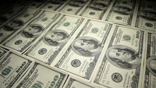 One Hundred Dollar Bills Moving Down