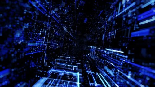 Abstract digital virtual city with technology and connection. 3D render 4K loop