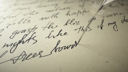 Elegant Quill Pen Writing on Old Textured Paper