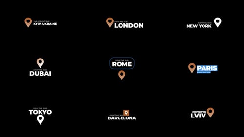 Modern Event Location Titles with Animated Pins