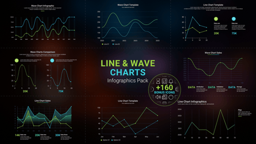 Line & Wave Charts Infographics Pack (Includes Bonus Icons)