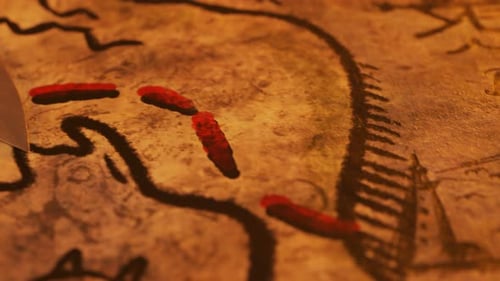 Vintage Pirate Treasure Map Animation with Red Path and Compass