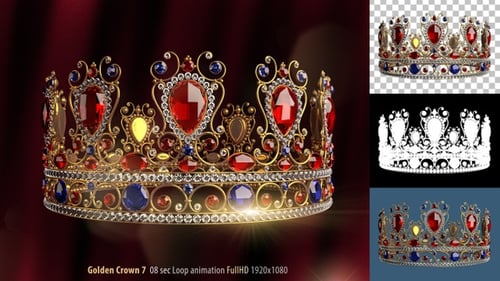 Luxury Golden Royal Crown with Red and Blue Jewels