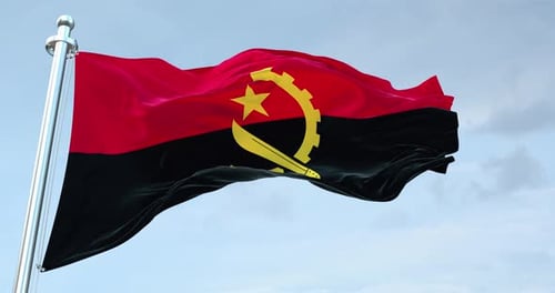 Realistic Angola Flag Waving in Slow Motion