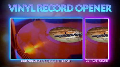 Retro Neon Vinyl Record Album Opener