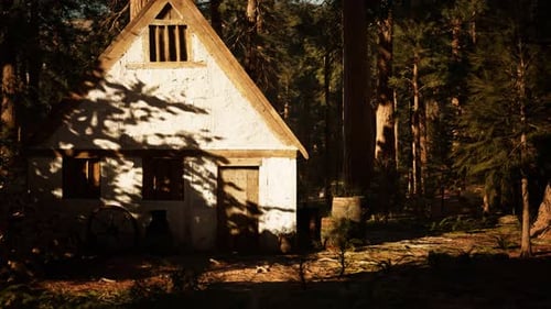 Old Wooden House in the Autumn Forest