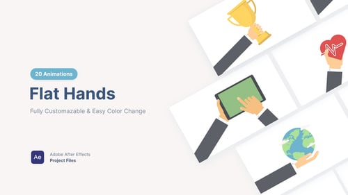 Flat Design Hand Gestures and Objects Animated Icons