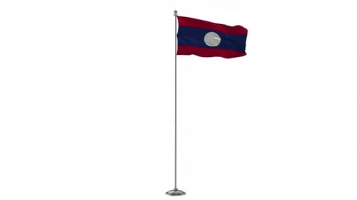 Laos Flag Waving on a Pole with White Background