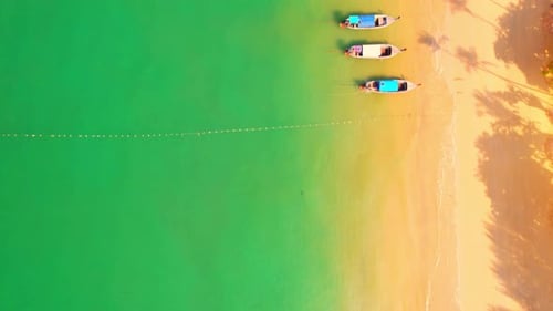 4K Aerial view of sandy beach and sea Beautiful turquoise sea waves