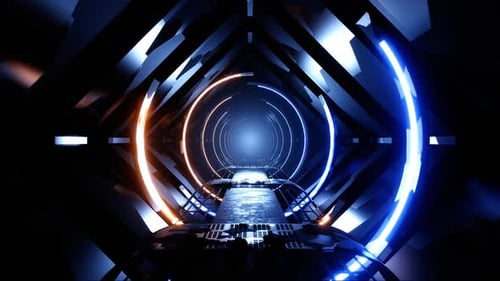 HD Futuristic Science Fiction Corridor Space | Technology Interior Background Loop