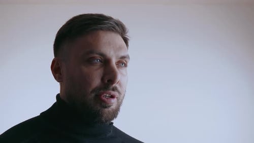 Adult Man Talking, Close Up Studio Shot