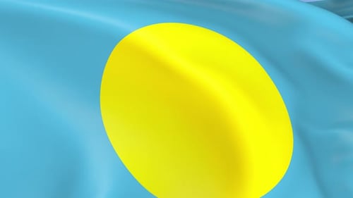 Realistic Palau National Flag Waving in Wind Loop