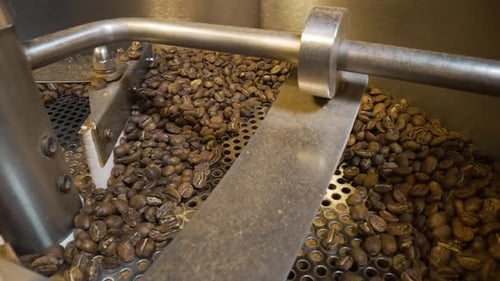 Roasting Process in an Industrial Coffee Roasting Machine in a Factory