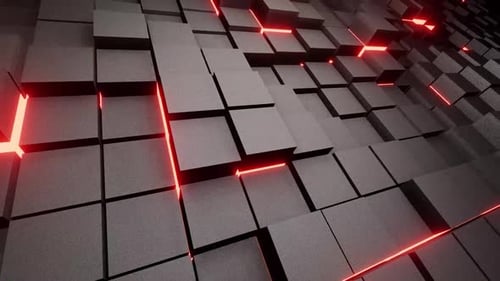 Futuristic Metallic Cubes With Orange Neon Light Loop
