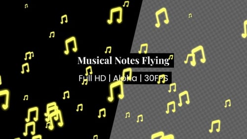 Flying Neon Musical Notes Alpha Channel Animation