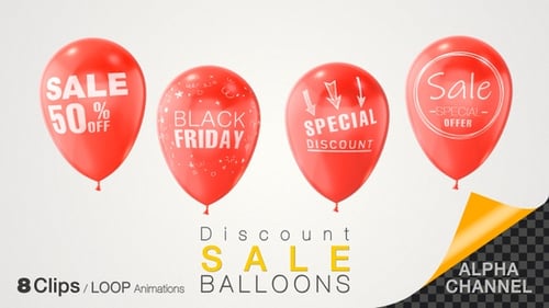 Animated Red Sales Balloons Collection with Alpha Channel