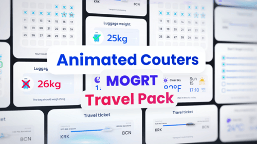 Travel Counters Pack Mogrt – Luggage Weight, Weather, Booking Calendar, Route Progress, Checklist UI