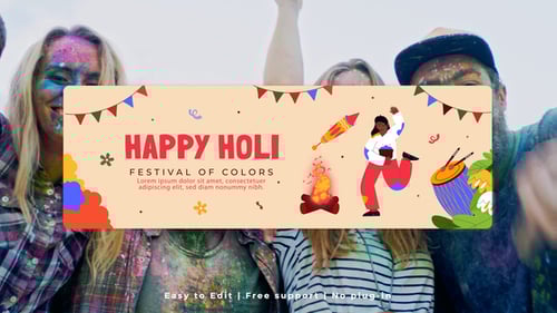 Holi Festival Animated Horizontal Banners with Colorful Illustrations