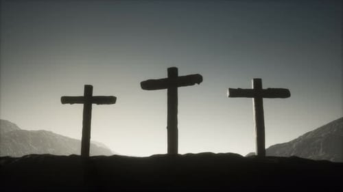 Wooden Crucifix Cross at Mountain