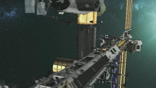 International Space Station with Panels in Outer Space
