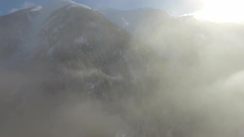 Fly Through the Clouds Into the Snowy Forest
