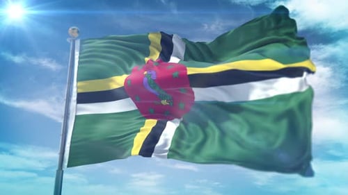 Dominica National Flag Waving in Realistic Motion Graphic Style