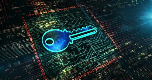 Cyber security with key metal symbol digital