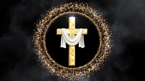 Glitzer-Osterkreuz im Glitzer-Ringrahmen