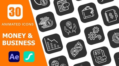 30 Flat Design Money and Business Animated Icons