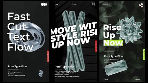 Abstract 3D Objects with Kinetic Vertical Typography