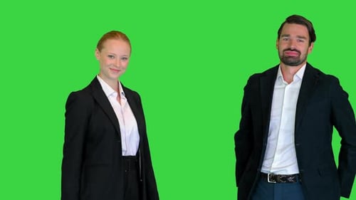 Businessman And Businesswoman Shaking Hands on a Green Screen Chroma Key