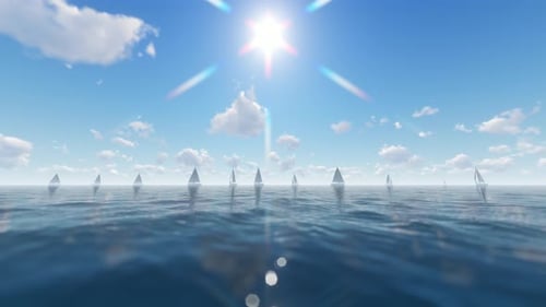 Sunny Ocean Scene with Distant Sailboats Animation