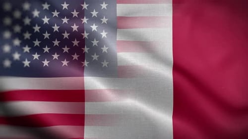 United States and Waving Red and White Flag Loop