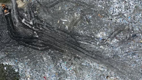 Aerial view of open solid waste dump, Pollution from waste