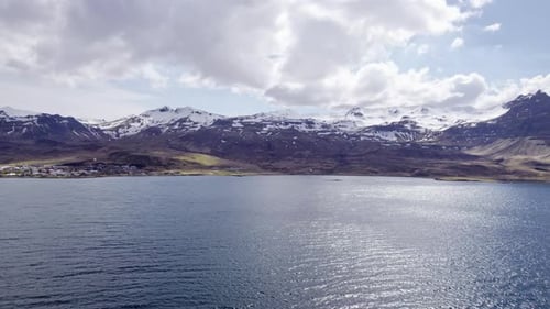 Drone Over Sea To Mountains On Icelandic Coastline