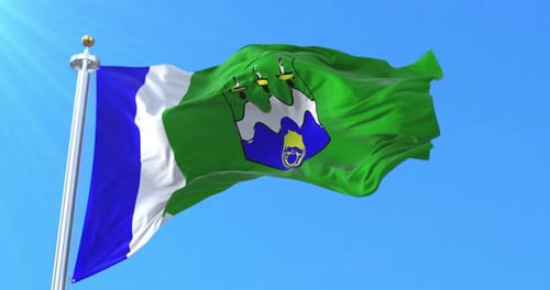 Realistic Flag Waving in Wind Against Blue Sky