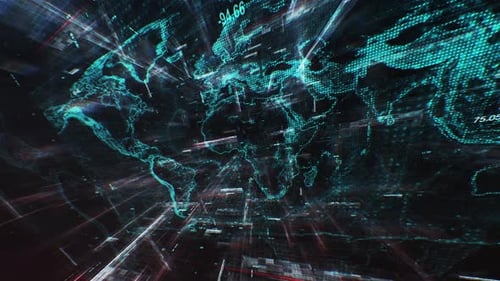 Futuristic Digital World Map with Global Data Network Background