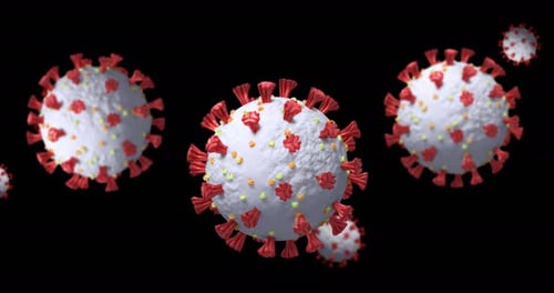 Coronavirus cells spinning on black background