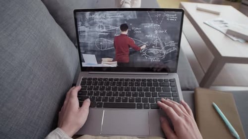 Student Attends Online Math Class and Takes Notes