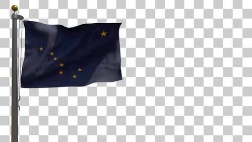 Realistic Waving Alaska State Flag on Flagpole