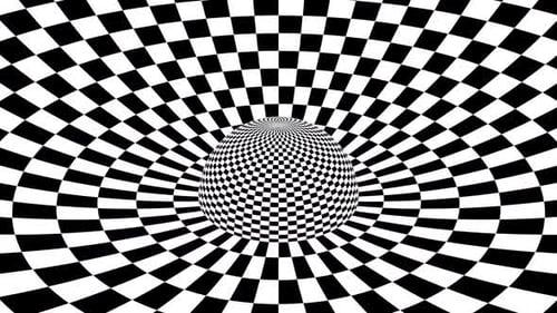 Hypnotic Black and White Checkerboard Sphere Optical Illusion Loop