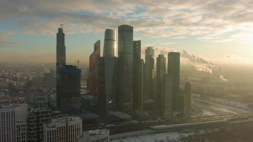 Skyscrapers of Moscow City Business Center and Urban Skyline in Sunny Winter Morning. Russia