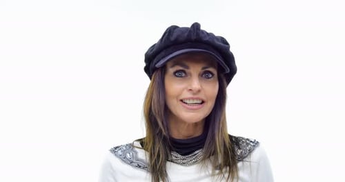 Professional Adult Caucasian Business Manager Woman with Hat Collection Set of Face Expression Like