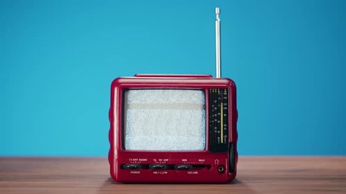 Retro Red Television Set Turns On