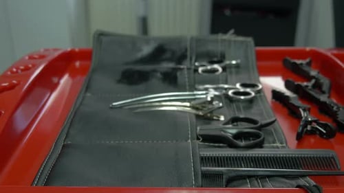 Hair Styling Tools Laying on Red Table