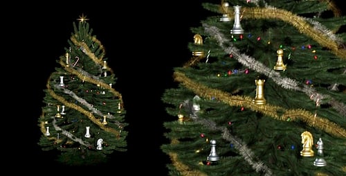 Animated Christmas Tree with Chess Piece Ornaments