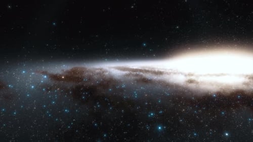 Raumschiff fliegt mit Lichtgeschwindigkeit nahe dem Zentrum der Milchstraße im Weltraum